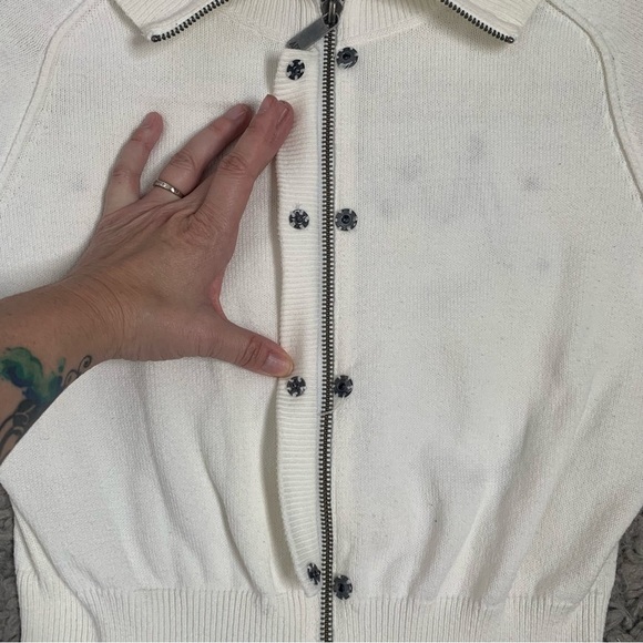 Armani Exchange White Monogram Zip/Button Combo Cardigan - Picture 10 of 14